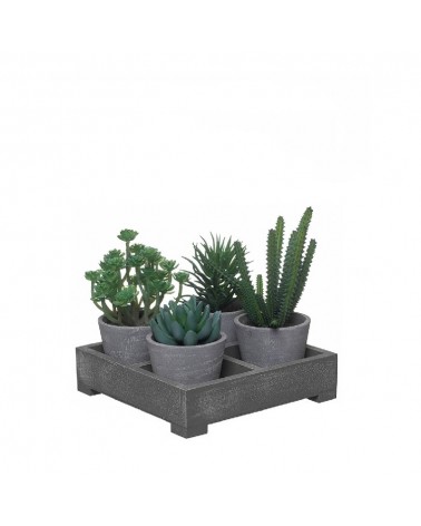 CAIXA MADEIRA C/PLANTAS ARTIFICIAIS