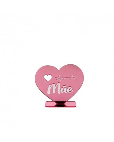 ACRILICO-CORAÇAO ROSA "Adoro-Te Mae" 10cm