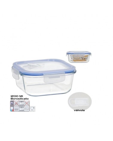 CAIXA P/ALIMENTOS QUAD.  VIDRO 1200ML