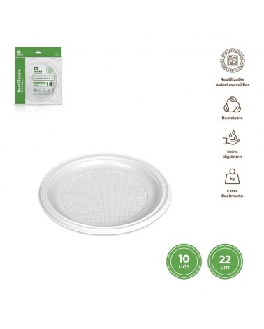DESCARTAVEIS- PRATO RASO REUT. 22CM PACK10