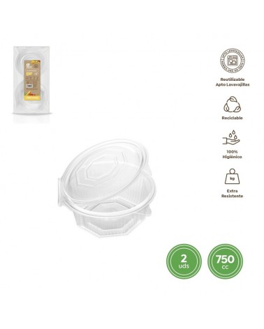 DESCARTAVEIS- RECIPIENTE C/TAMPA REUT. 750cc PACK2