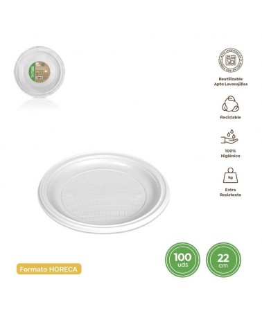 DESCARTAVEIS- PRATO RASO REUT. 22CM PACK100