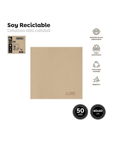 GUARDANAPO PAPEL NATURAL 40X40 PACK50