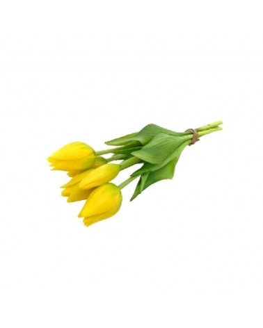 FLOR ARTIFICIAL- RAMO 5 TULIPAS  AMARELAS 25CM