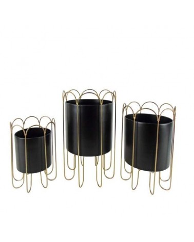 METAL- CONJ. 3 SUPORTES C/VASO PRETO 29X29X51CM