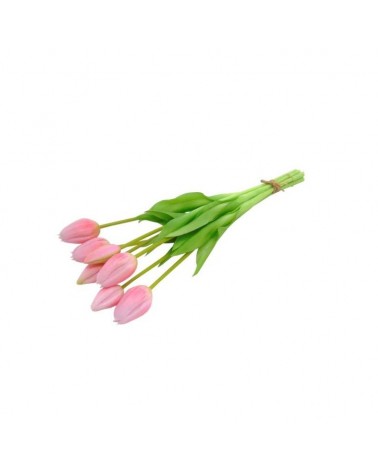 FLOR ARTIFICIAL- RAMO 7 TULIPAS ROSA 44cm