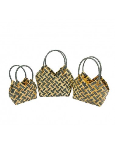 VIME- CONJ. 3 CESTOS C/ASA CASTANHO/VERDE 31X17X36CM