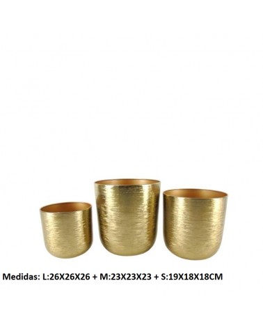 METAL- CONJ. 3 VASOS COR DOURADO 26X26X26CM