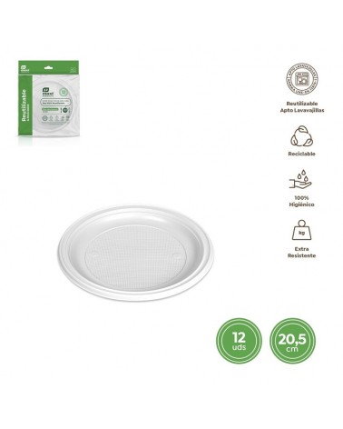 DESCARTAVEIS- PRATO RASO REUT. 20,5CM PACK12