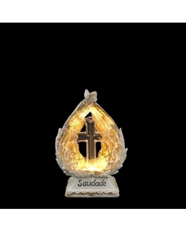 MARFINITE- BASE C/ASAS ANJO BRANCO/OURO C/CRUZ LED 24CM