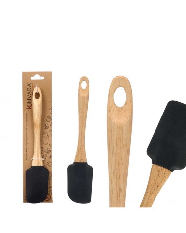 ESPATULA SILICONE PRETA C/PEGA MADEIRA
