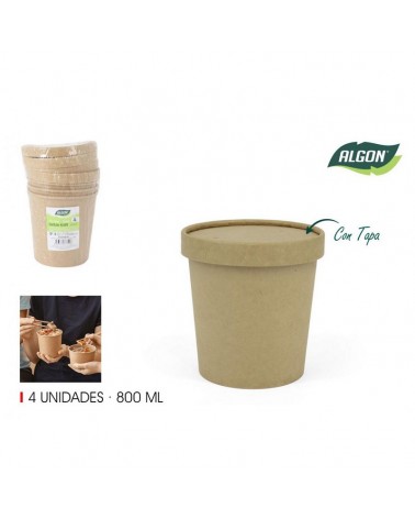 PACK4 RECIPIENTE KRAFT C/TAMPA 800ML ALGON