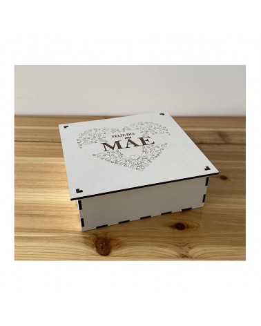 MADEIRA- CAIXA TAMPA ENCAIXE 16X6X16CM FELIZ DIA MÃE