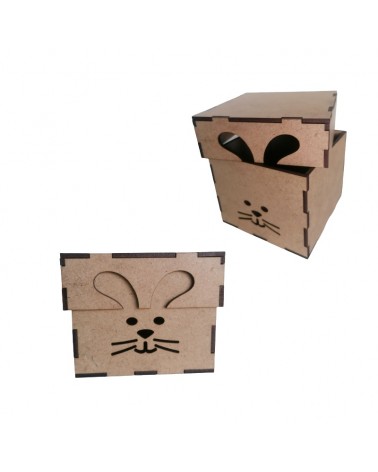 MADEIRA- CAIXA C/ TAMPA COELHO 10X10X8.5 CAST.