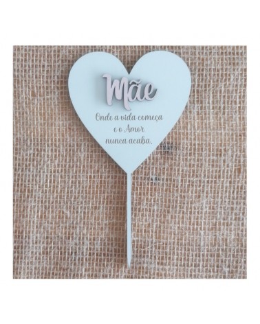 MADEIRA- ESPETO CORAÇAO MAE C/GRAVAÇÃO 10X18CM