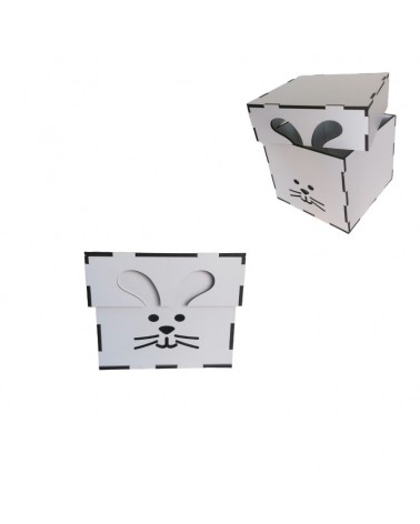 CAIXA C/ TAMPA COELHO 10X10X8.5CM BRANCA