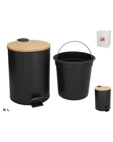 BALDE C/PEDAL 5L PRETO C/TAMPA BAMBU