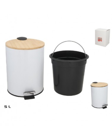 BALDE C/PEDAL 5L BRANCO C/TAMPA BAMBU
