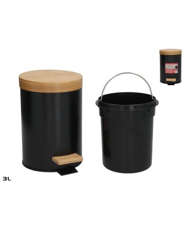 BALDE C/PEDAL 3L PRETO C/TAMPA BAMBU