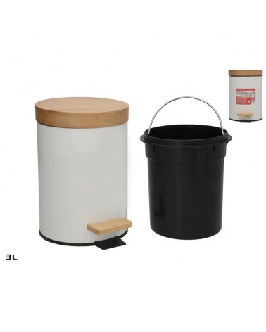 BALDE C/PEDAL 3L BRANCO C/TAMPA BAMBU