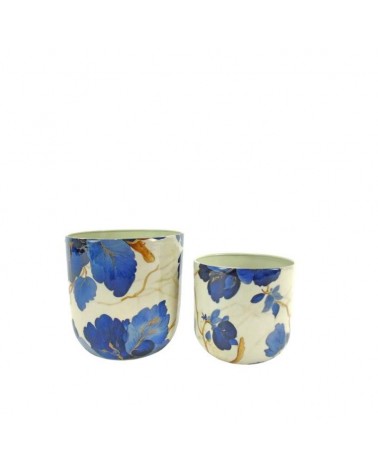 METAL-CONJ. 2 VASOS BRANCO/FLORES  23x23x23cm