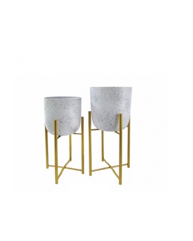 METAL-CONJ. 2 SUPORTES C/VASO BRANCO/OURO 56x28x28cm