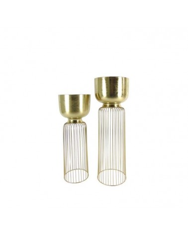 METAL-CONJ. 2 SUPORTES C/VASO DOURADO 28x28x81cm
