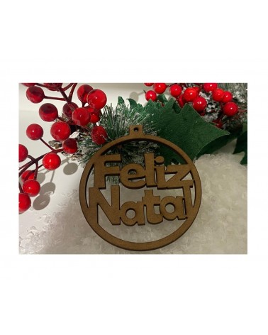 MADEIRA- BOLA FELIZ NATAL 8CM CAST./ BRANCA